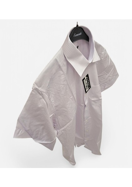 S / M Beden Tek Cepli Pamuk Pembe- Beyaz Çizgili Kareli Klasik Kısa Kollu Erkek Gömleği fırsatları