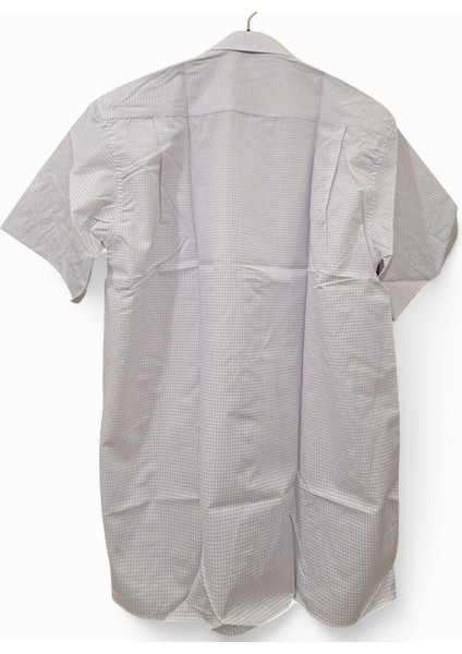 S / M Beden Tek Cepli Pamuk Pembe- Beyaz Çizgili Kareli Klasik Kısa Kollu Erkek Gömleği