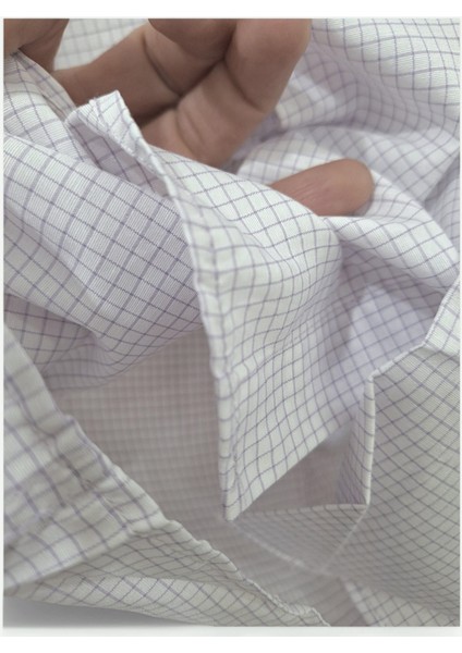 S / M Beden Tek Cepli Pamuk Pembe- Beyaz Çizgili Kareli Klasik Kısa Kollu Erkek Gömleği