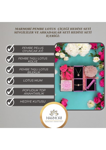 MARMORİ PEMBE LOTUS ÇİÇEĞİ HEDİYE SETİ SEVGİLİLER VE ARKADAŞLAR SETİ