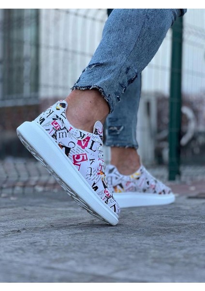 Dergi Desenli Boyalı Erkek Casual Ayakkabı