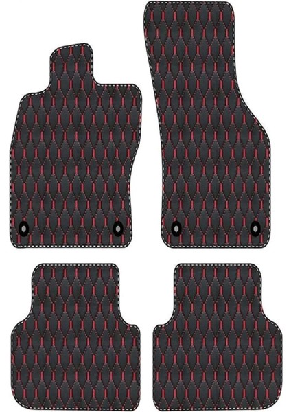 Toyota Aygo 2005 - 2014 Uyumlu Kırmızı Dikişli Siyah Deri Paspas