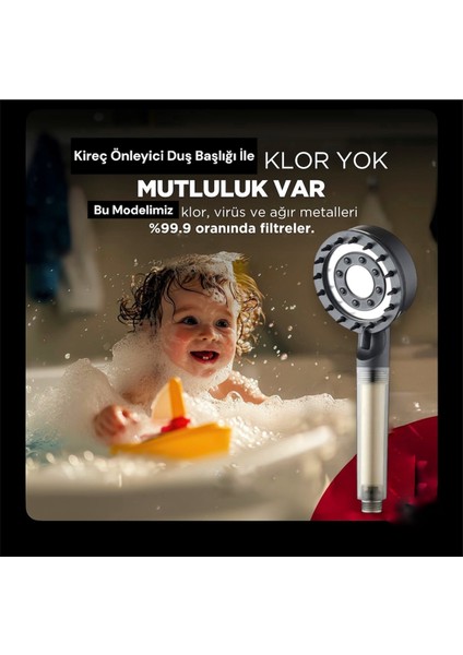 Kireç Önleyici Özellikli 20 Li Yedek Filtreli Masaj Özelliği Olan Siyah Su Tasarruflu Duş Başlığı