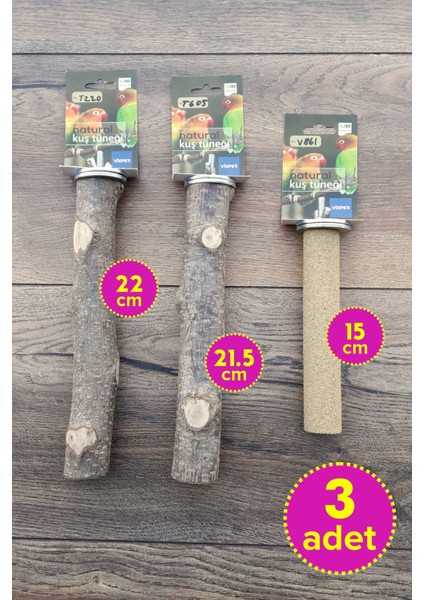 Venty 3 Adet Doğal ve Kumlu Papağan Tünek Seti | Macaw, Kakadu, Jako, Amazon, Eklektus, Alex - M311 | Pedikür Tünek