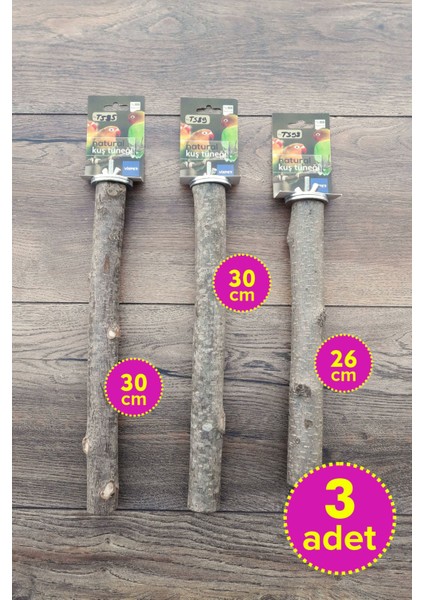 Venty 3 Adet Doğal Papağan Tünek Seti | Macaw, Kakadu, Jako, Amazon, Eklektus, Alex, Konur - M312 Doğal Tünekler