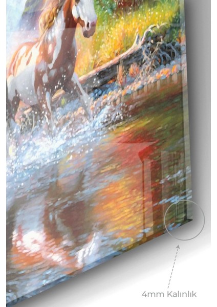 Göl ve Koşan Atlar | Hayvanlar Temalı Cam Tablo | 50 x 70 cm