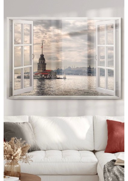 Pencere ve Kız Kulesi | Şehir Temalı Cam Tablo | 50 x 70 cm fiyatları