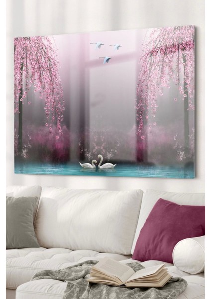 Kuğu Gölü Kuğuların Aşkı| Hayvan Temalı Cam Tablo | 50 x 70 cm