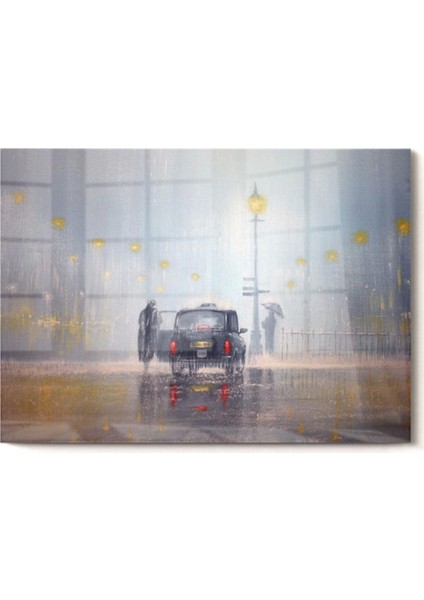 Yağmur ve Araba Temalı | Sanat Temalı Cam Tablo | 50 x 70 cm