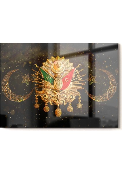 Gold Detaylı Osmanlı Tuğrası | Osmanlı Temalı Cam Tablo | 50 x 70 cm
