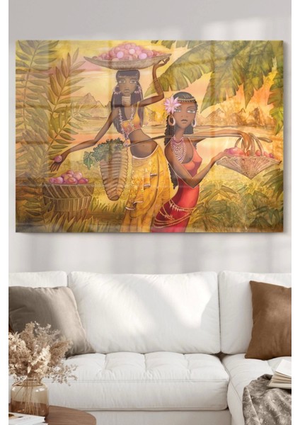 Meyve Toplayan Afrikalı Kadınlar| Etnik Temalıcam Tablo | 50 x 70 cm fiyatları