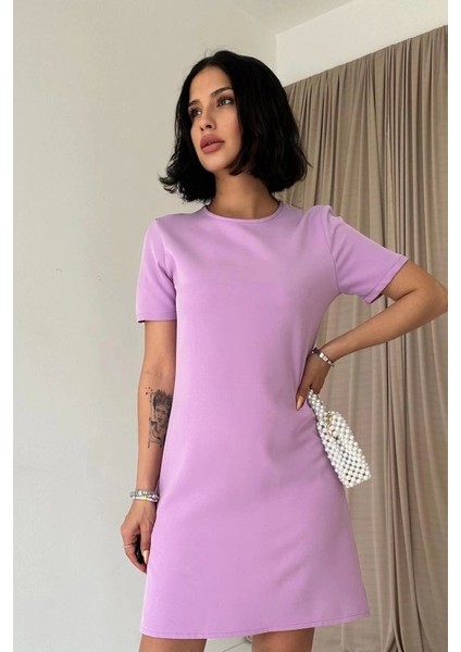 Lila Kısa Kol Atlas Mini Elbise