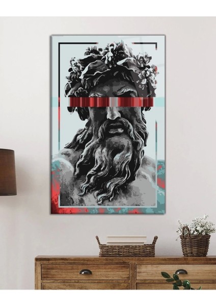 Heykel Zeus Cam Tablo, Ev ve Ofis Duvar Dekoru Hediyelik Büyük Tablo Dayanıklı Cam