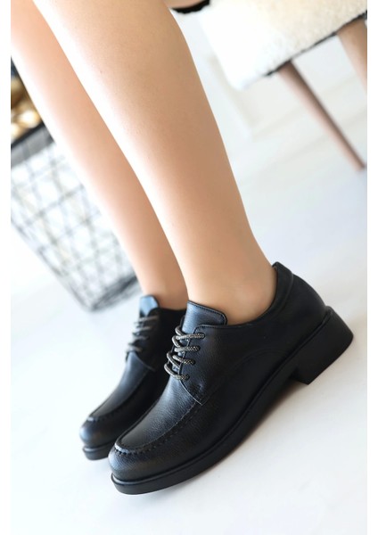 Tranx Siyah Cilt Bağcıklı Babet Ayakkabı fiyatları