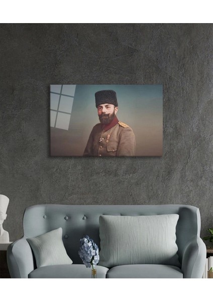 Cemal Paşa Portresi Cam Tablo, Ev ve Ofis Duvar Dekoru, Hediyelik Büyük Temperli 4 mm Cam Tablo