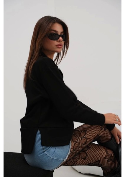 Fermuar ve Dikiş Detaylı Sweatshirt