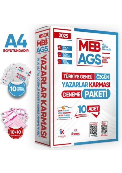 2025 Meb-Ags Yazarlar Karması 10 Adet 80 Soruluk Çözümlü Deneme Türkiye Geneli Kurumsal Paket