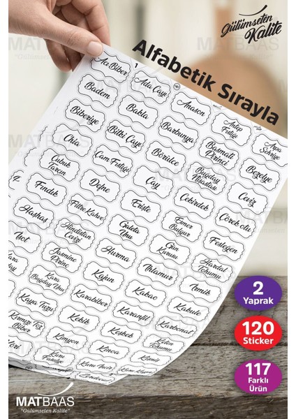 Şeffaf 120 Adet Baharat Bakliyat Kuruyemiş Kavanoz Etiketi Sticker
