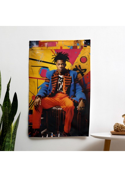 Basquiat'tan Esinlenen Modern Duvar Örtüsü - %100 Pamuk Sırt, Polyester Ön, Canlı Renkler