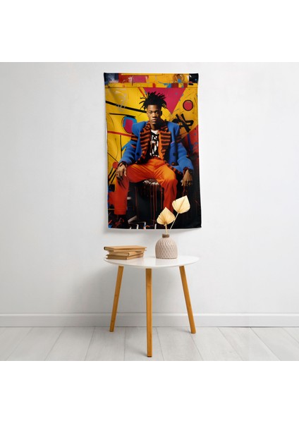 Basquiat'tan Esinlenen Modern Duvar Örtüsü - %100 Pamuk Sırt, Polyester Ön, Canlı Renkler