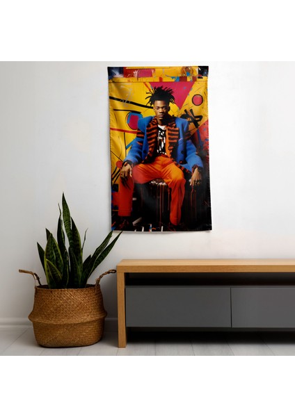 Basquiat'tan Esinlenen Modern Duvar Örtüsü - %100 Pamuk Sırt, Polyester Ön, Canlı Renkler