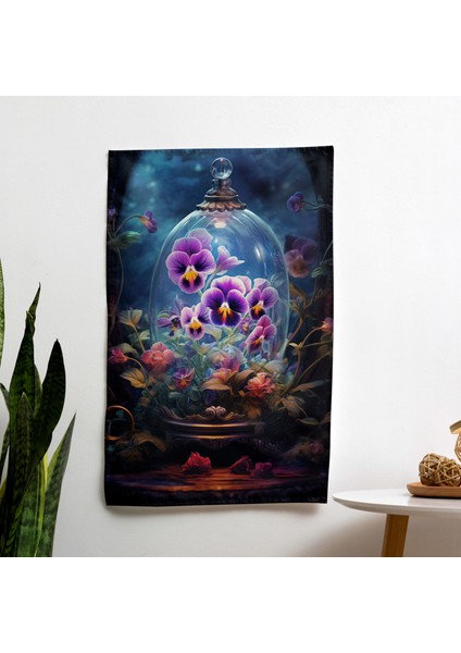 Büyüleyici Hercai Menekşe Duvar Örtü - Süblimasyon Baskılı Canlı Ranforce Kumaş, Yatak Odası,