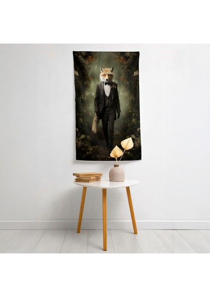 Smokin Duvar Örtüsü Giymiş Fantastik Tilki Hayvanları - %100 Pamuk Sırt, Polyester Ön, Süblimasyon modelleri