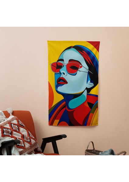 Minimalist Portre Duvar Örtüsü - %100 Pamuk Sırt, Polyester Ön - Canlı Renkler - Süblimasyon fiyatları