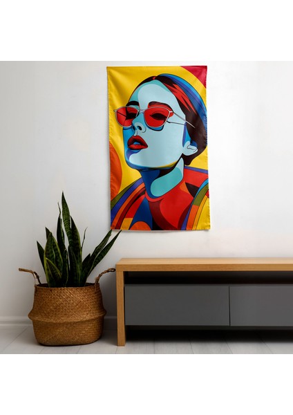 Minimalist Portre Duvar Örtüsü - %100 Pamuk Sırt, Polyester Ön - Canlı Renkler - Süblimasyon modelleri