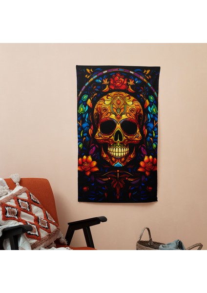 Ölülerin Günü Vitray Duvar Örtüsü - Ev Için Canlı Modern Sanat Dekoru - %100 Pamuk Sırt modelleri