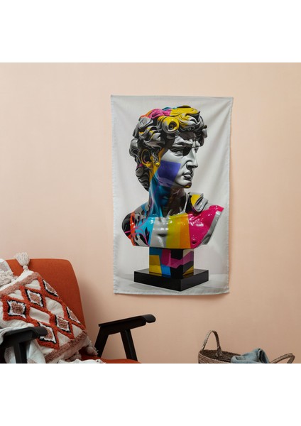 Rönesans Pop Art Duvar Örtüsü - Canlı Renkler, Hafif Kumaş, Süblimasyon Baskı