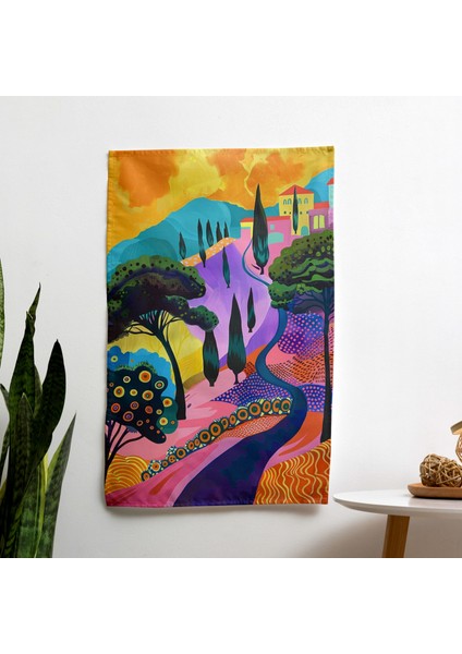 Pop Art Manzara Ranforce Duvar Örtüsü - Canlı Renkler, Süblimasyon Baskı - Yatak Odası, Oturma