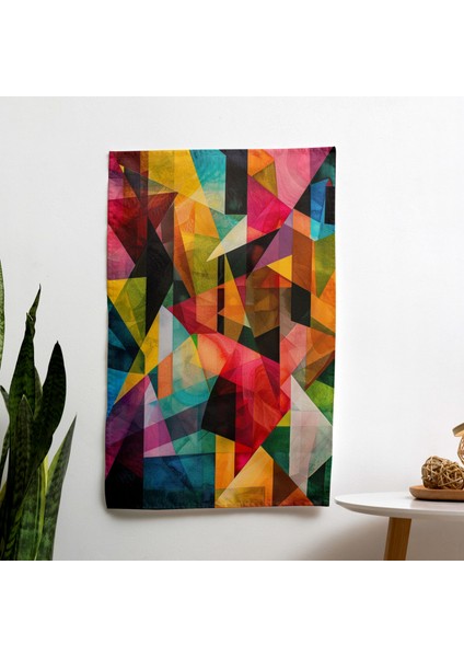 Kübizm Geometrik Şekiller Duvar Örtüsü - %100 Pamuk Sırt, Polyester Ön - Canlı Renkler - Yatak