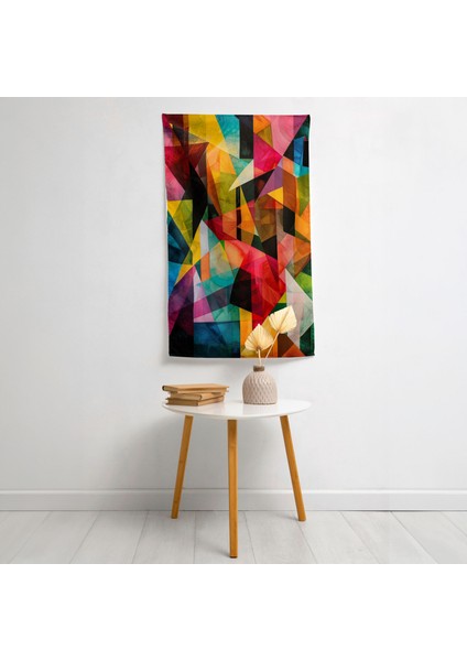 Kübizm Geometrik Şekiller Duvar Örtüsü - %100 Pamuk Sırt, Polyester Ön - Canlı Renkler - Yatak