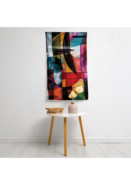 Modern Dadaizm Duvar Örtüsü - %100 Pamuk Sırt, Polyester Ön - Soyut Şekiller ve Canlı Renkler