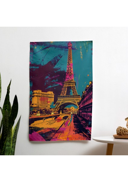 Popart Tarzı Duvar Örtüsü - Ünlü Simgesel Yapılar Baskı, Canlı Renkler, Yatak Odası, Oturma