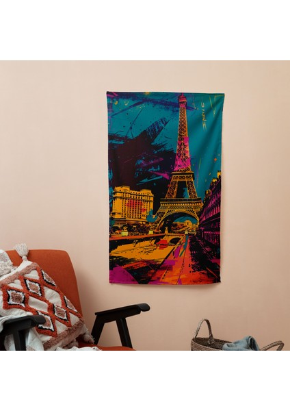 Popart Tarzı Duvar Örtüsü - Ünlü Simgesel Yapılar Baskı, Canlı Renkler, Yatak Odası, Oturma