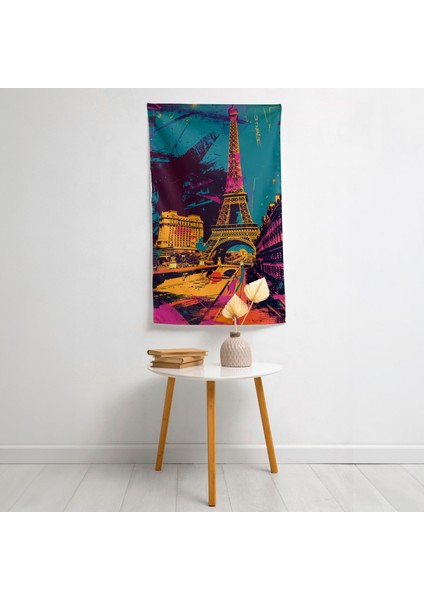 Popart Tarzı Duvar Örtüsü - Ünlü Simgesel Yapılar Baskı, Canlı Renkler, Yatak Odası, Oturma