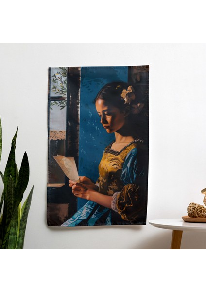 Johannes Vermeer Duvar Sanatı - Mektup Okuyan Kadın Duvar Örtüsü - %100 Pamuk Sırt - Ranforce