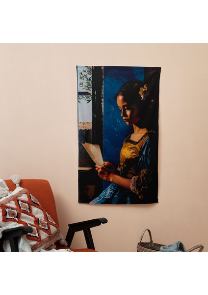 Johannes Vermeer Duvar Sanatı - Mektup Okuyan Kadın Duvar Örtüsü - %100 Pamuk Sırt - Ranforce modelleri