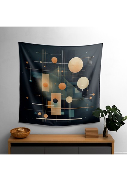 Geometrik Soyut Uzay Duvar Örtüsü - Canlı Renkler, Ranforce Kumaş