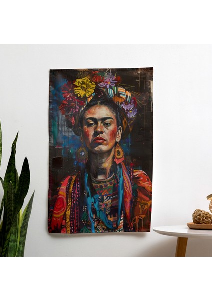 Frida Kahlo Tarzı Modern Sanat Duvar Örtüsü - Ranforce Kumaş, Canlı Renkler - Yatak Odası,
