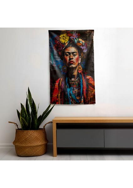 Frida Kahlo Tarzı Modern Sanat Duvar Örtüsü - Ranforce Kumaş, Canlı Renkler - Yatak Odası,