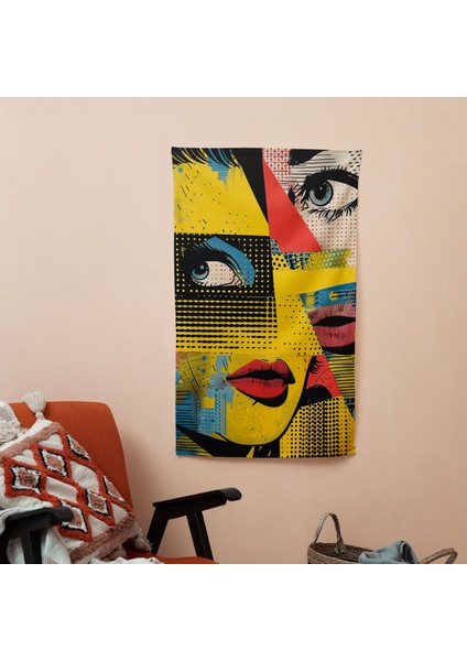 Popart Tarzı Duvar Dekorasyonu - Canlı Renklerle Modern Hafif Duvar Örtüsü - %100 Pamuk Arka,