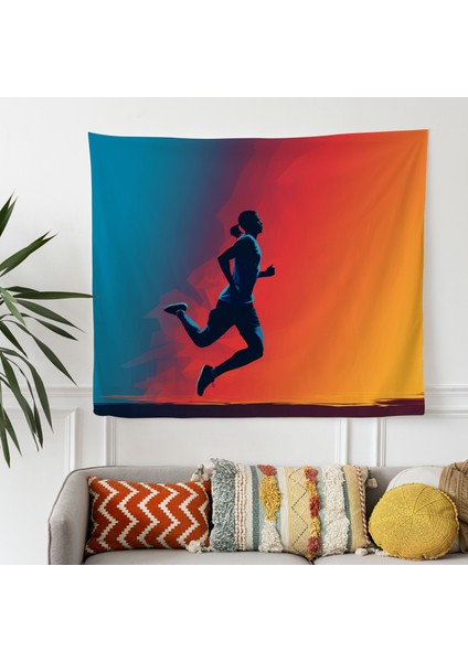 Canlı Koşucu Siluet Duvar Örtüsü - %100 Pamuk Sırt ve Polyester Ön - Yatak Odası, Oturma Odası