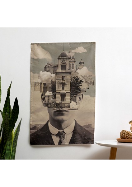 Vintage Dadaizm Duvar Sanatı Duvar Örtüsü - Ranforce Kumaş, Canlı Renkler, Süblimasyon Baskı
