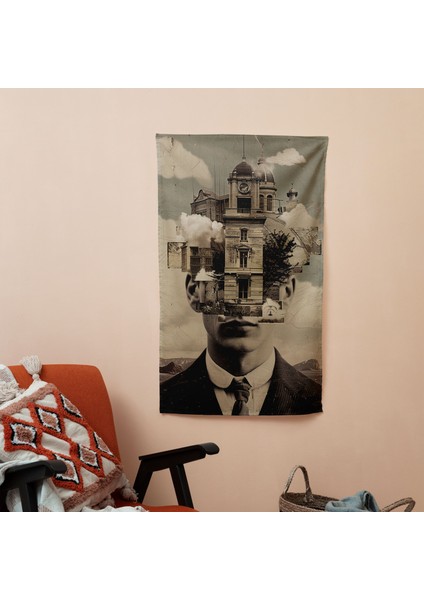 Vintage Dadaizm Duvar Sanatı Duvar Örtüsü - Ranforce Kumaş, Canlı Renkler, Süblimasyon Baskı