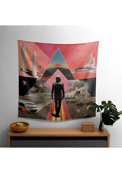Modern Kolaj Sanat Eseri Duvar Örtüsü - %100 Pamuk Sırt, Polyester Ön - Canlı Renkler - Süblimasyon