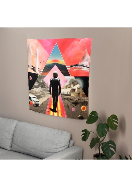 Modern Kolaj Sanat Eseri Duvar Örtüsü - %100 Pamuk Sırt, Polyester Ön - Canlı Renkler - Süblimasyon