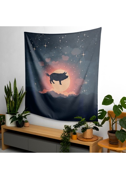 Pink Floyd Minimalist Uçan Domuz Duvar Örtüsü - %100 Pamuk Arka, Polyester Ön - Canlı Renkler fiyatları